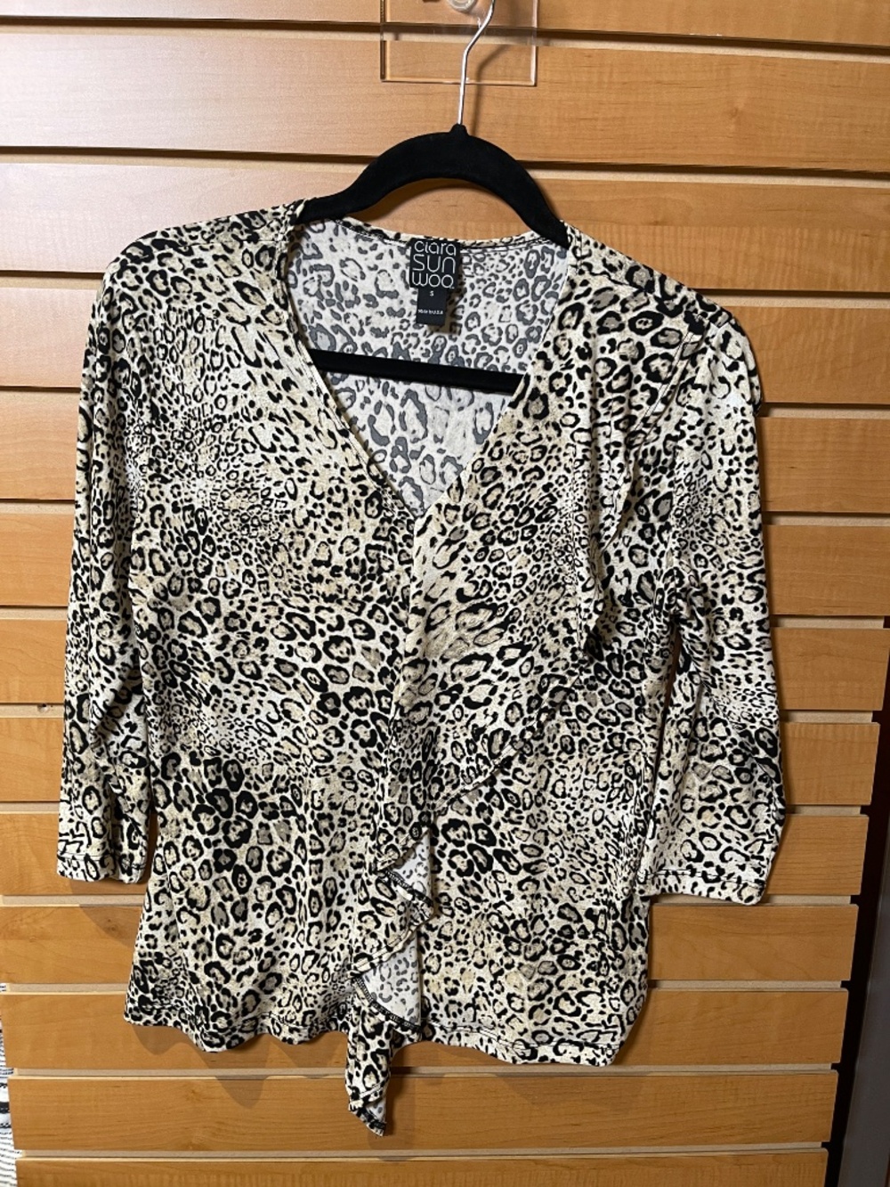 Clara Sun Woo animal leopard print Stretch v neck jersey top women S